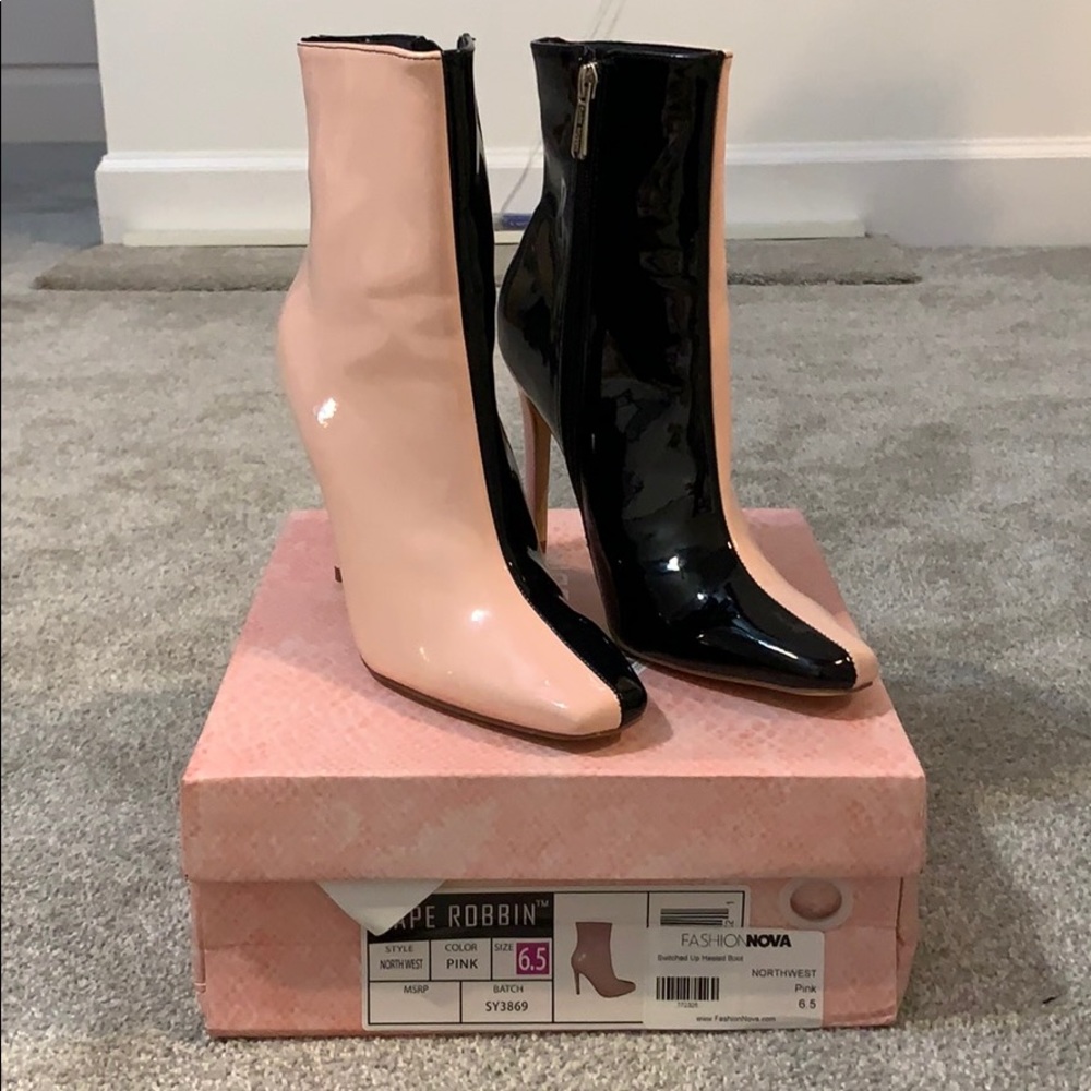 pink & black fashion nova color-block heels